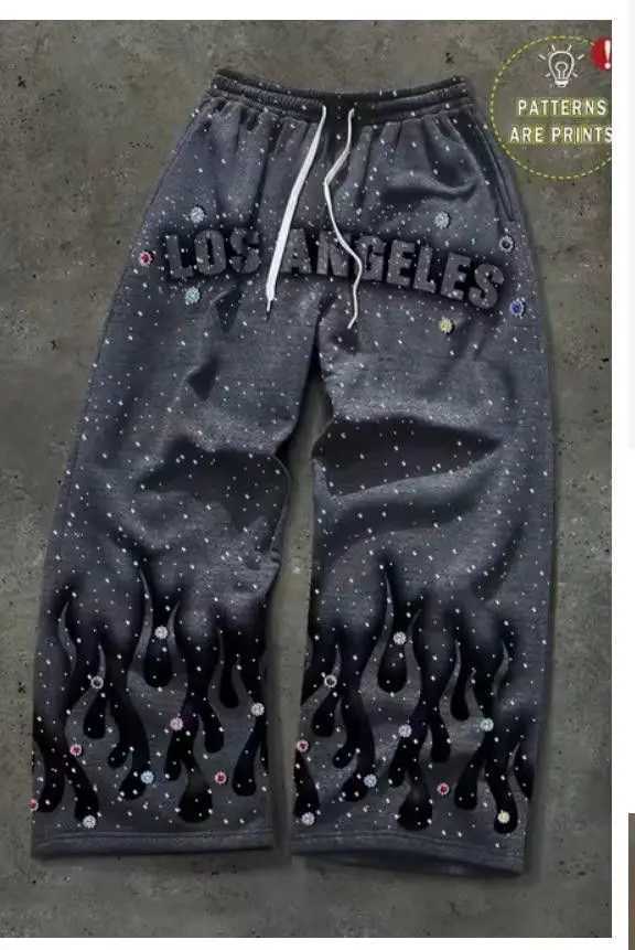 Men's Pants Y2K Hip Hop Straight Casual Pants Unisex Summer Loose Wide Leg Trousers Flame Star Letter Graphic Elastic Street Sweatpants D260924 - view 5