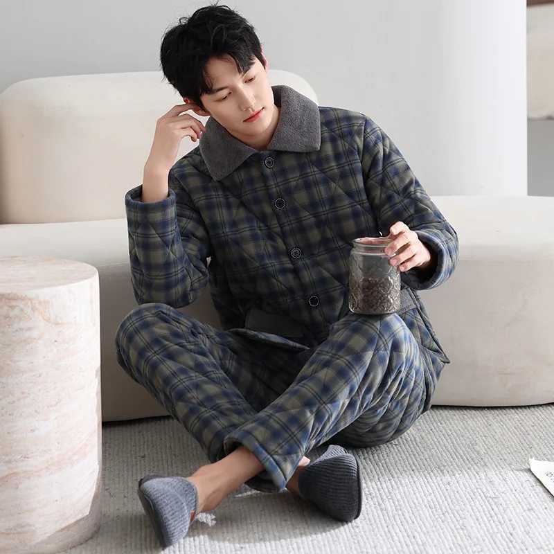 Sleep Lounge Women's Men's Thickened Winter Sleepwear Coral Fleece Pure Cotton Three-Layer Flannel Leisure Home Clothes Long Sleeve Pants Co - view 3