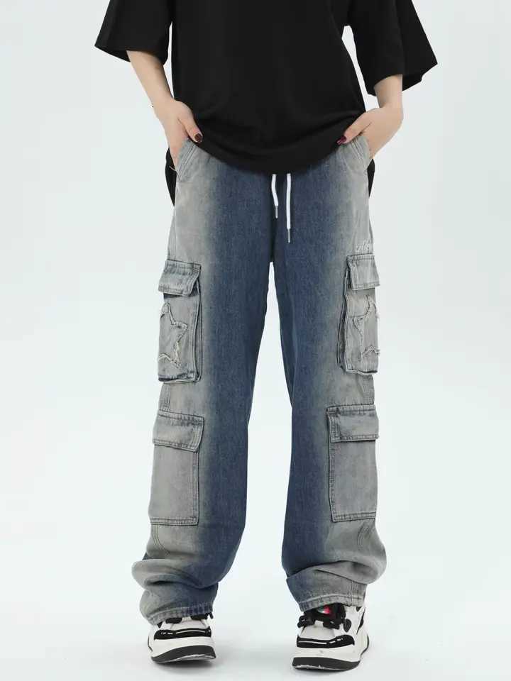 Men's Jeans washed water Men's Cargo Jeans Casual Loose Stacked Trousers Gothic Men Baggy Sweatpants Autumn Black Long Work Pants H260924 - view 3