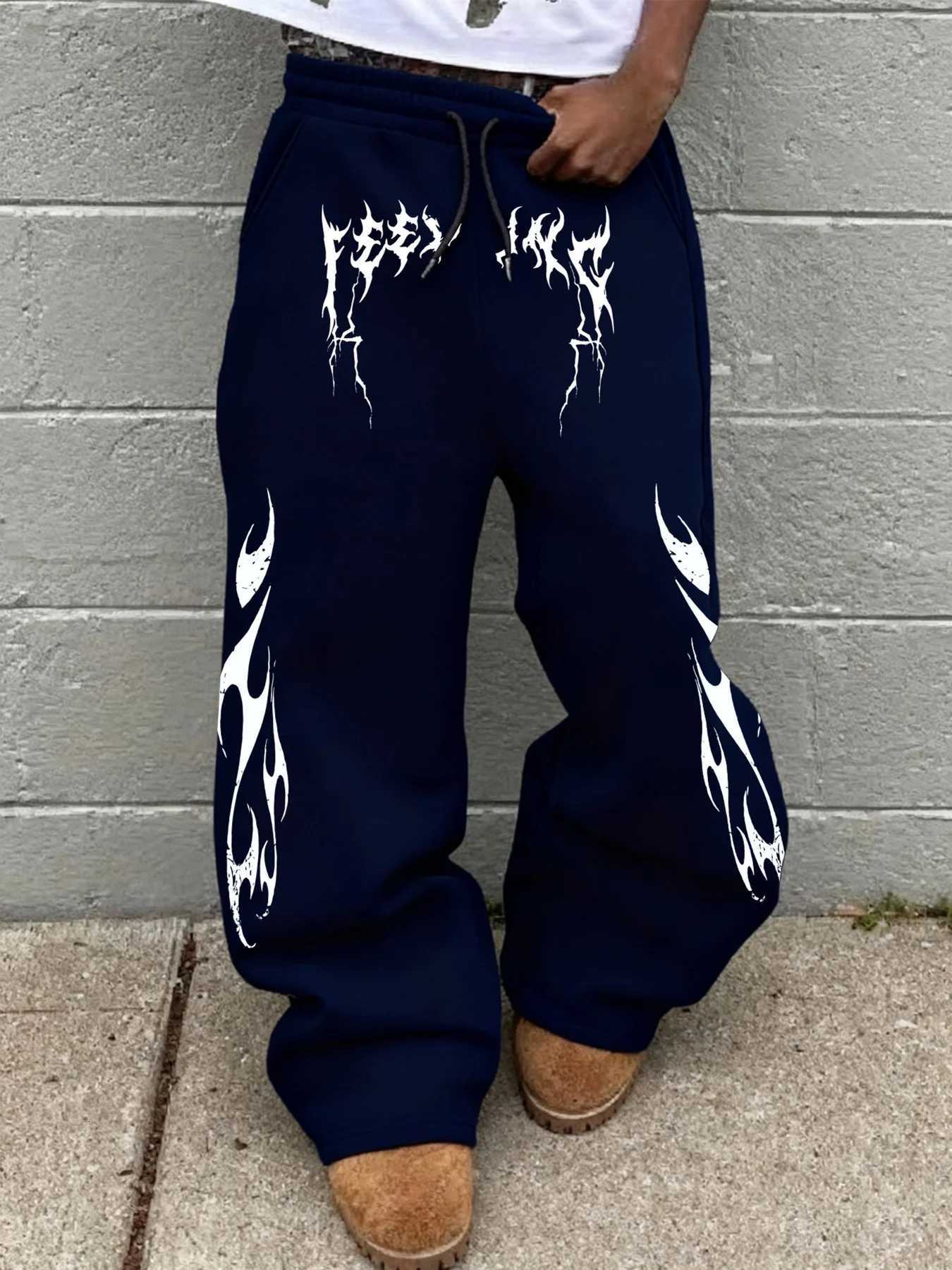 Men's Pants Men Flame Letter Print Straight Pants Polyester Casual dr1 Joggers Hip Hop Streetwear Baggy Trousers Daily Wear S-3XL D260924 - view 7