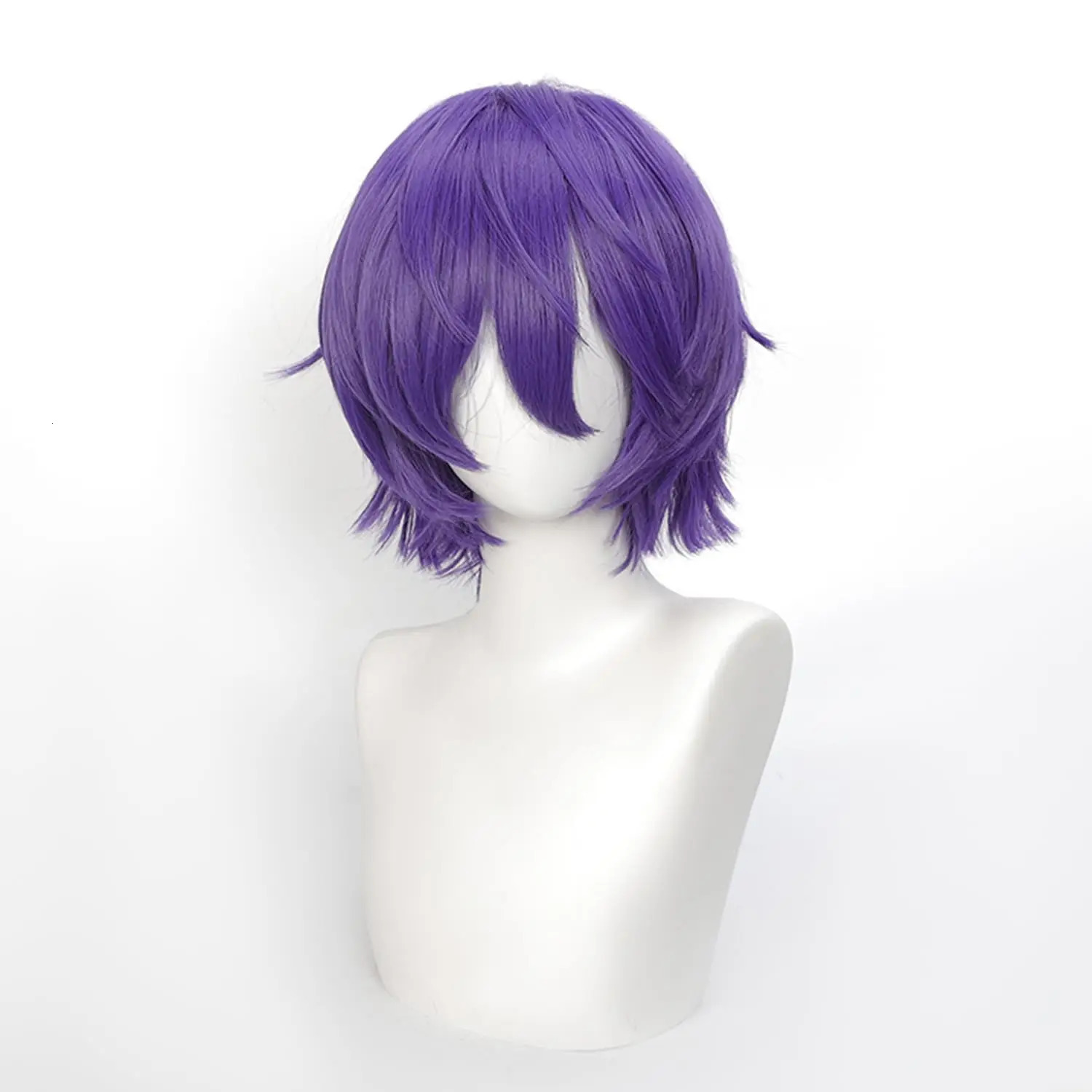 Short Cosplay Wigs 12 Inch Blue purple Short Wavy Bob Hair with Bang Spiky Anime Hair Cosplay Heat resistant Synthetic Fiber Wig 260922 - view 3