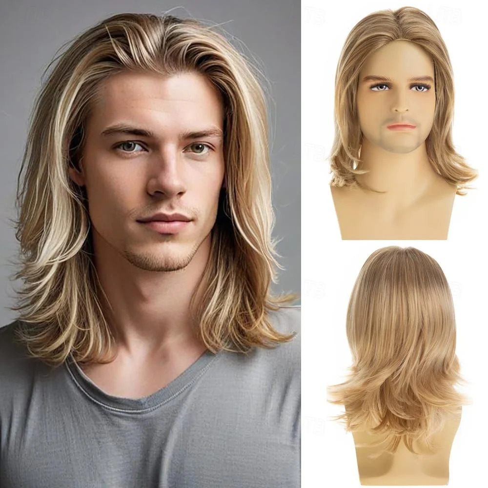 HAIRJOY Synthetic Hair Men Blonde Wig Short Layered Synthetic Wig Halloween Cosplay Costume Party Full Wigs 260922