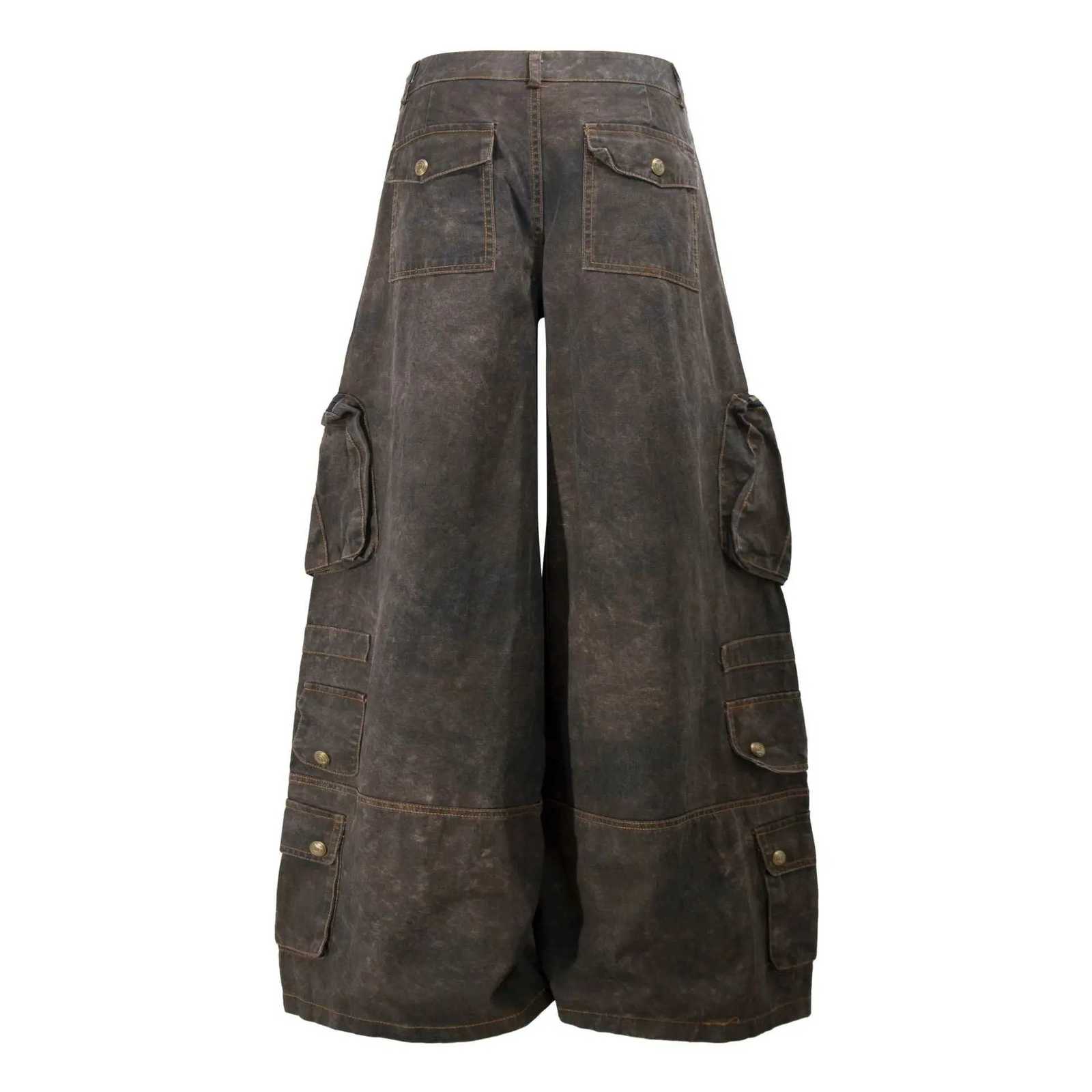 Men's Jeans Grunge Techwear Wide Leg Cargo Pants Y2K Utility Trouser with Multi Pockets High Waist Vintage Streetwear Denim Jeans Daily Wear H260 - view 7