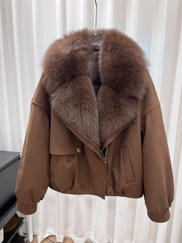 Winter Natural Fox Fur Collar Goose Down Jacket Women Motorcycle Suit y Puffer Jackets Clothing 260924 - view 6