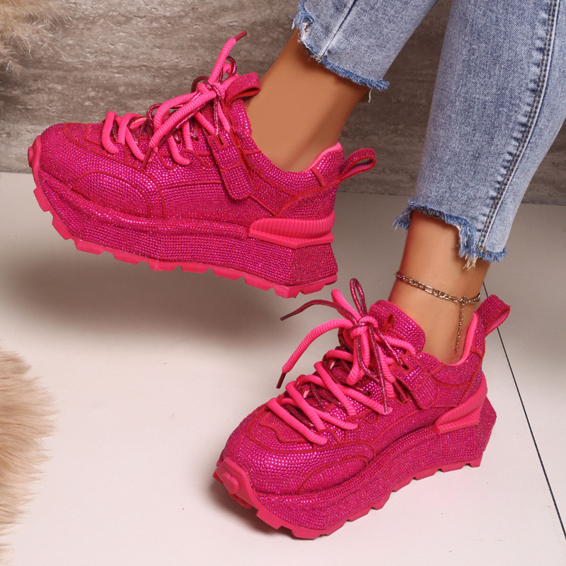 Womens Full Diamond Fashion luxury Sneakers Spring and Autumn New Round Toe Lace-up Non-slip Platform Sneakers High quality Casual Shoes Shining Night - view 7