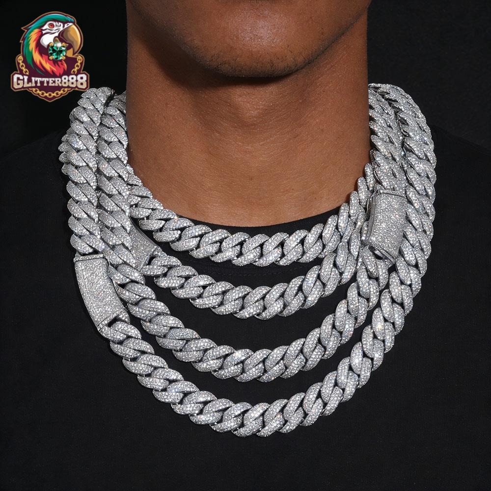 2026 new style Hip Hop Jewelry Silver Sparkling Diamond Cuban Link Chain Curved Clasp Design Full Diamond Cuban Chain Necklace for Men