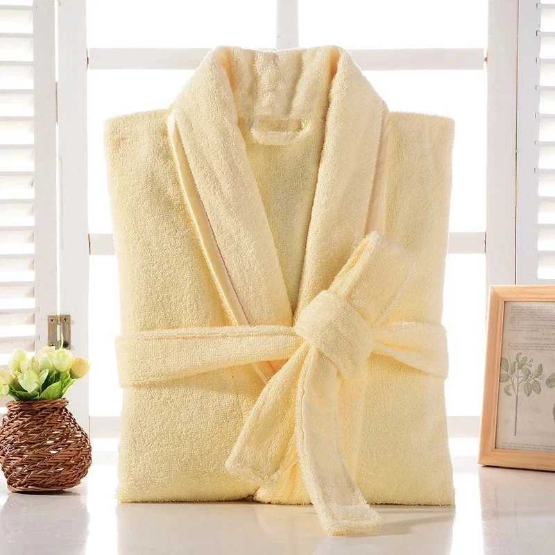 Sleep Lounge Women's Terry Robe Women 100% Cotton Bathrobe Lovers Brown Robes Men Bathrobe Solid Towel Fleece Long Sleepwear Bridesmaid Robe Whit - view 5