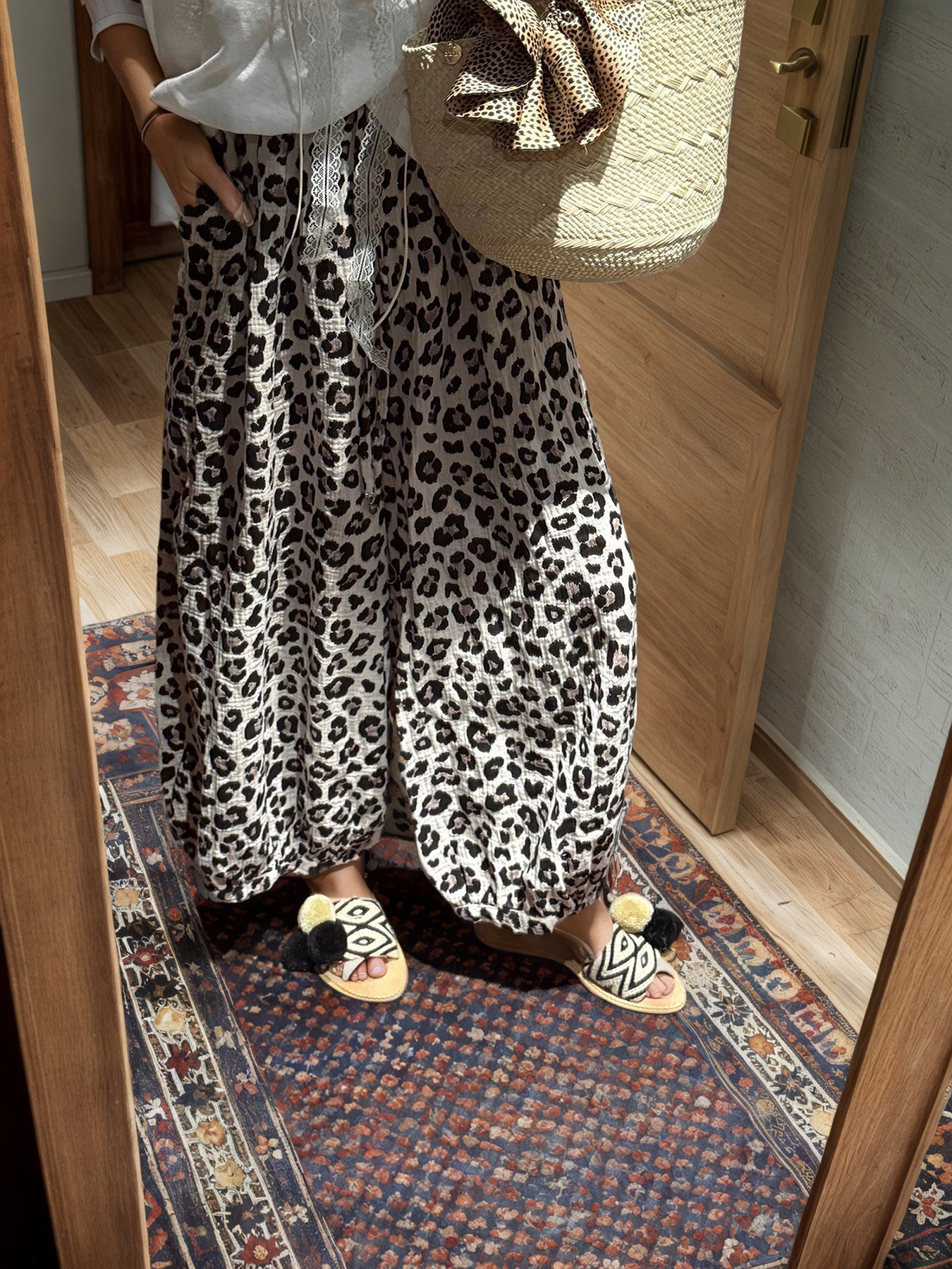 European and American cross-border foreign trade hot-selling leopard print cropped wide-leg pants, fashionable, loose, casual, breathable, high-qualit - view 5