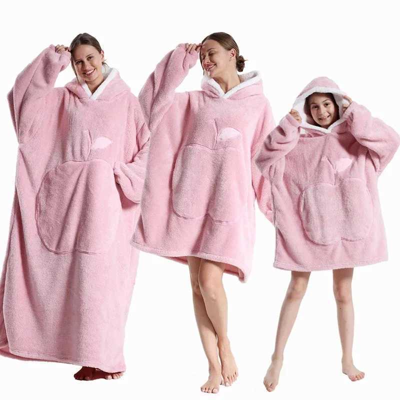 Lounge Women's Sleep Winter Extra Long Wearable Hoodies Blanket Adult Warm Pullover Sweatshirt Oversized Fleece Hooded Blanket with Sleeves RobeC - view 3