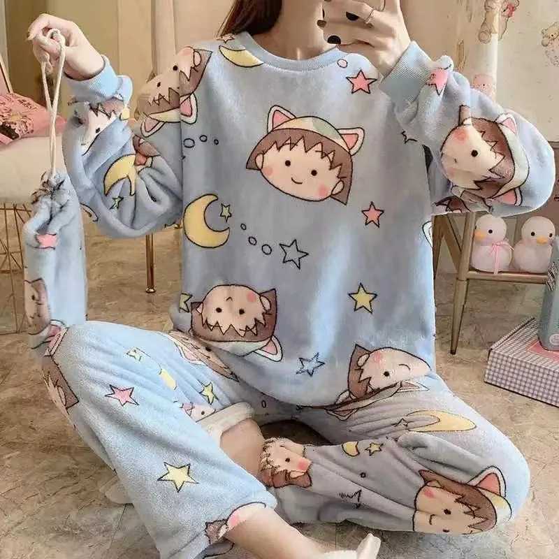 Lounge Women's Sleep Thickened Warm Sleepwear for Winter Plus Size Padded Flannel Long Sleeve Student Pajamas Loungewear Two Piece Nightwear Home - view 6