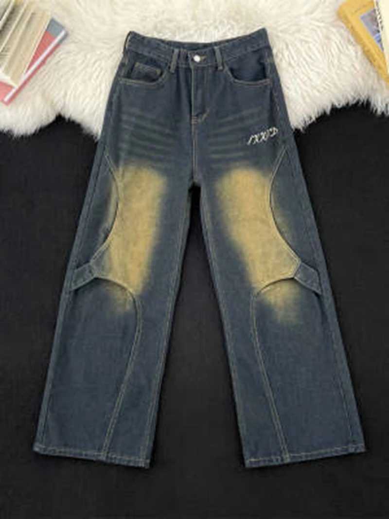 Men's Jeans Y2K Men Jeans Casual Patchwork Vintage Look Straight Cut Denim Pants Denim Cargo Man Pants Korean Men's Wide Leg Jeans H260924 - view 3