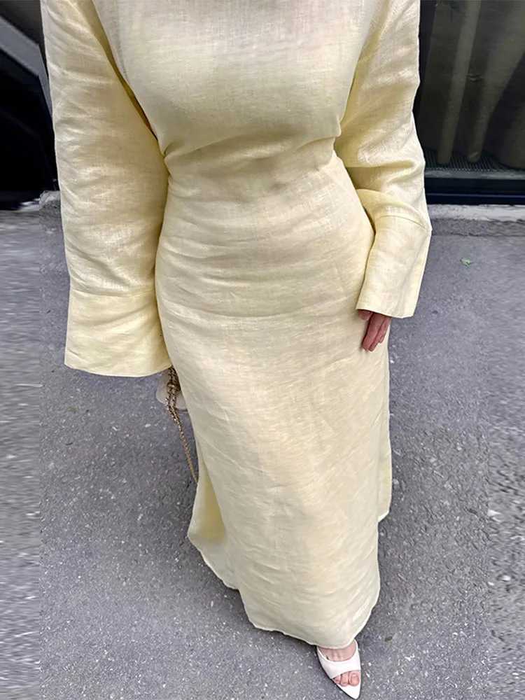 Sleep Lounge Women's Women' Dresses Elegant O-Neck Cotton Lined Back Lace Up Flare Sleeve Waist Cinching Long Robes Female Summer Lady Dress - view 3