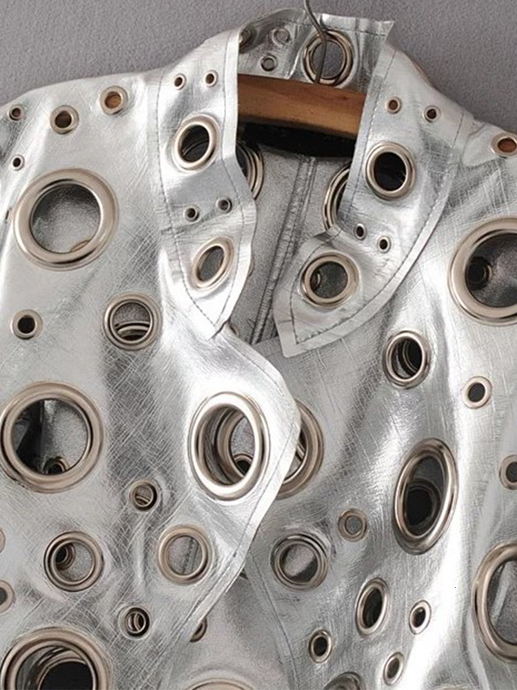 Lautaro Runway Cut Out Short Faux Leather Jacket Golden Rivet Cool Stylish Designer Clothes Women European American Fashion 2022 - view 6