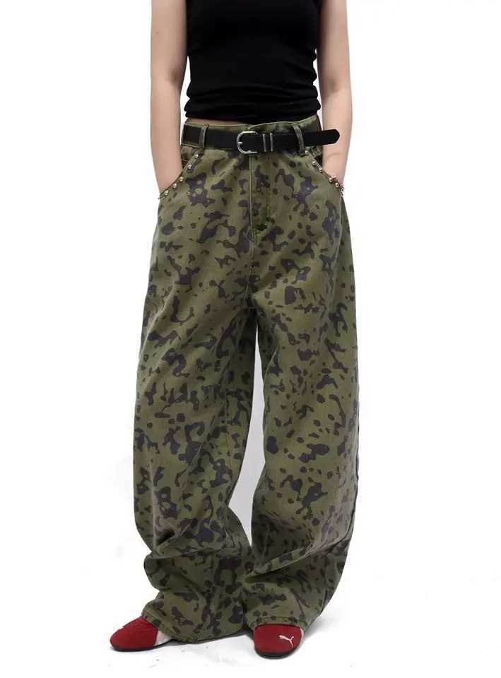 Men's Jeans Vintage Camouflage Men's Jeans Fashion Washed Casual Wide Leg rivet Denim Pants Autumn Winter Loose Male Trousers H260924 - view 7