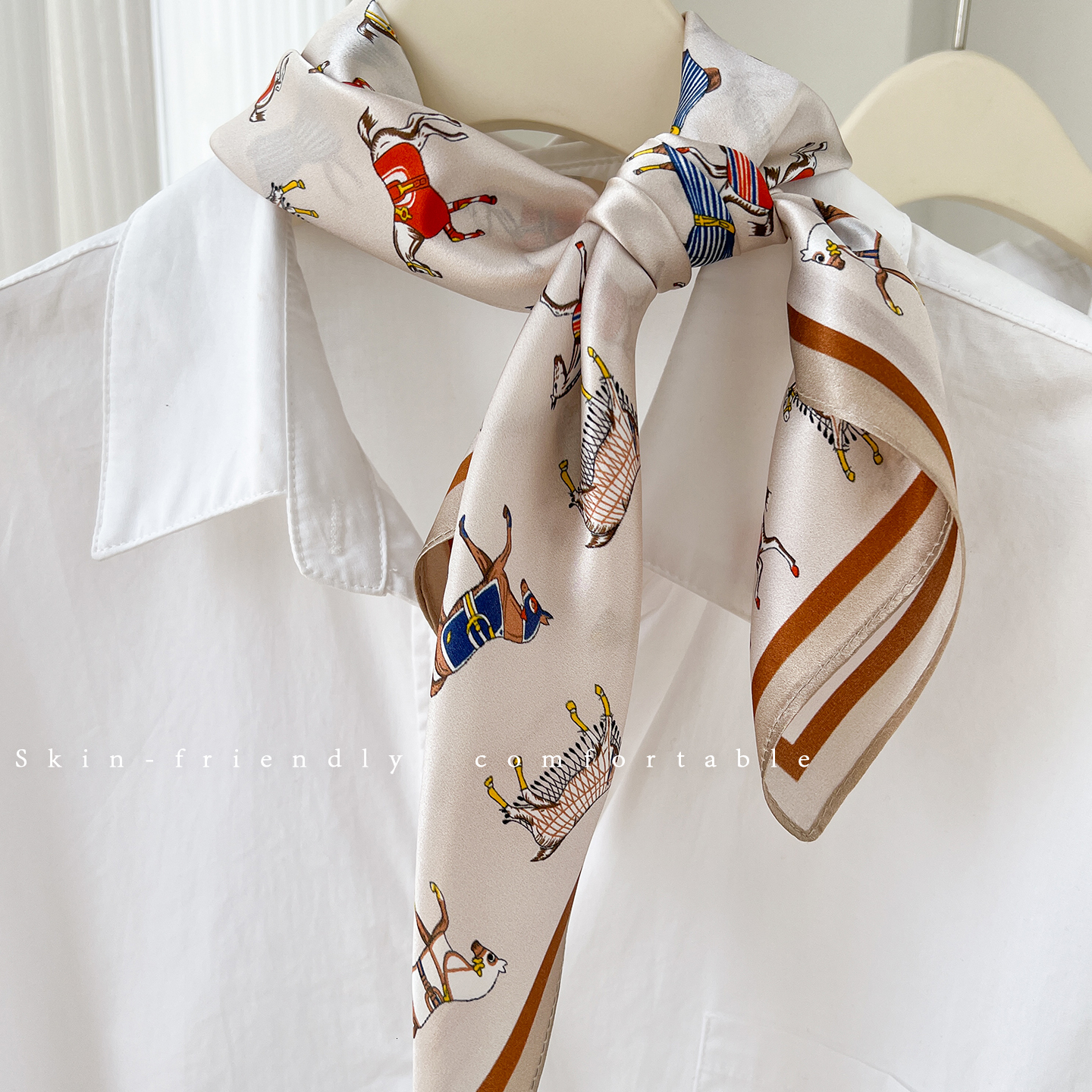 100% mulberry silk scarf with cartoon print, 70cm square scarf, perfect for spring and summer, a versatile accessory to complement your shirt - view 4
