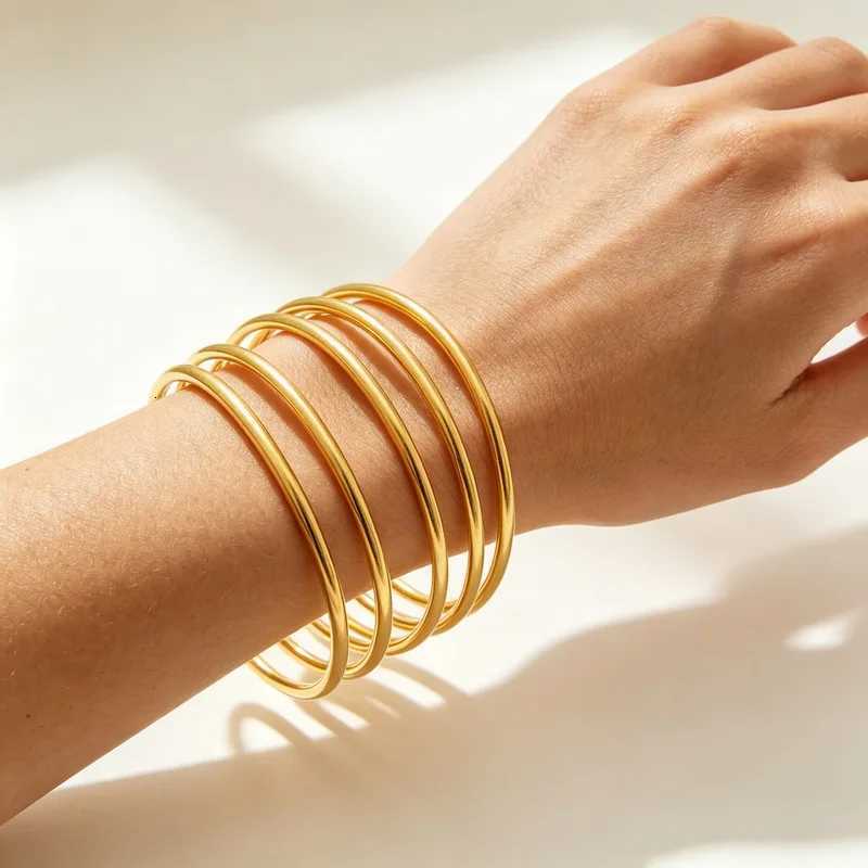 Bangle Bangle Minimst Stackable Gold 7pcs Set Stainl Steel Thin Wire Round Bangle Wen Wedding Party Statement Jewelry Wholes N260924 - view 3