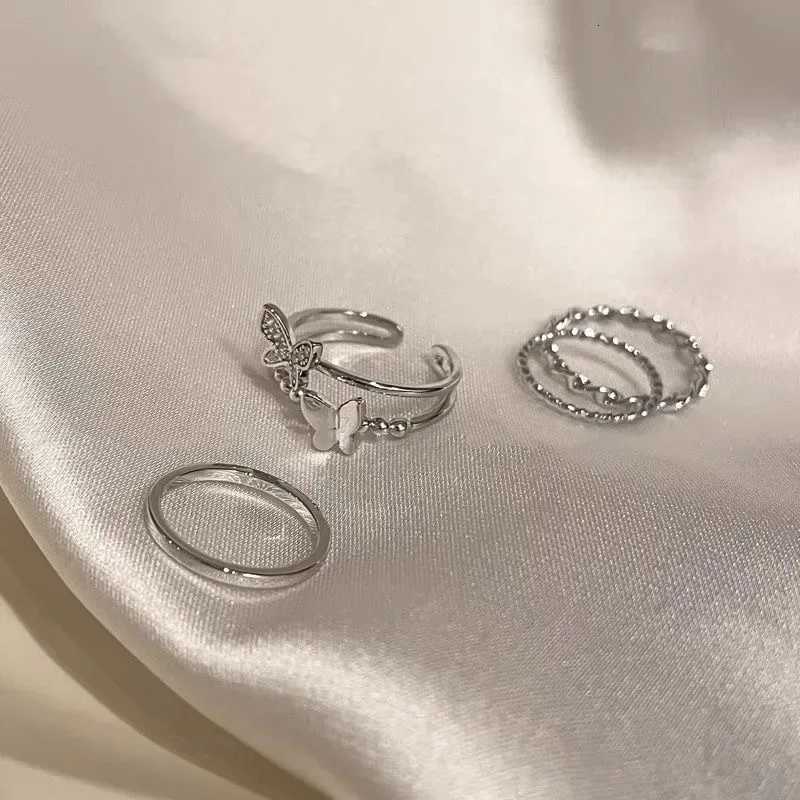 Punk Band Fashionable Rings 3/4Pcs Style Butterfly Metal Rings Set For Women Parties Festivals Gifts Daily Versatility Jewelry 20234 N260924 - view 3