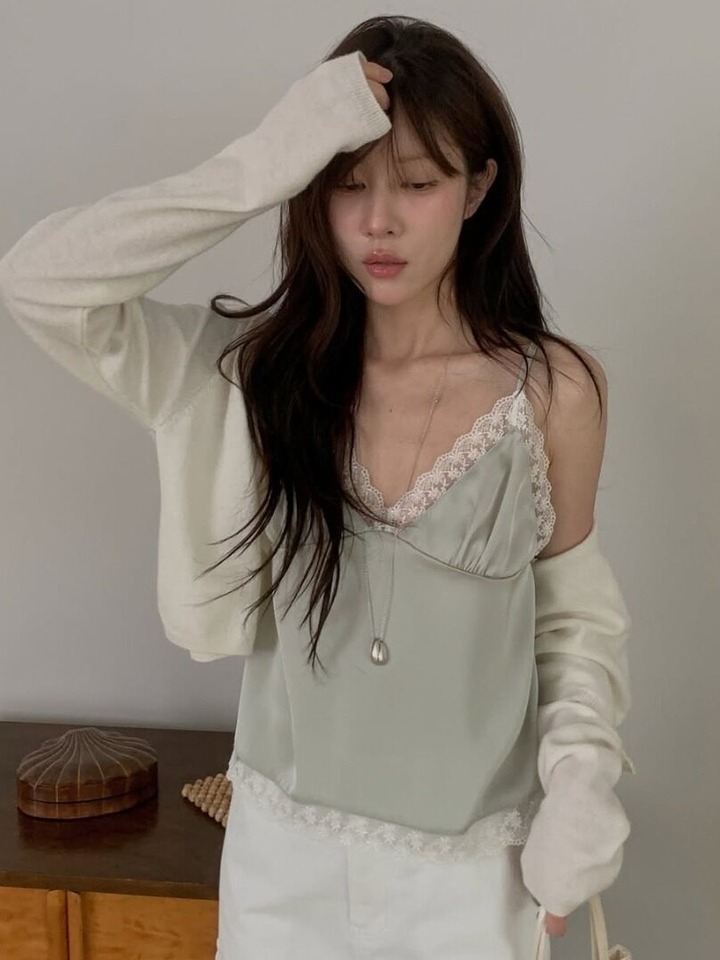 Elegant Lace Splice Crop Top Women's Slim Fit Summer New Camisole Korean Style Inner Wear Casual Versatile