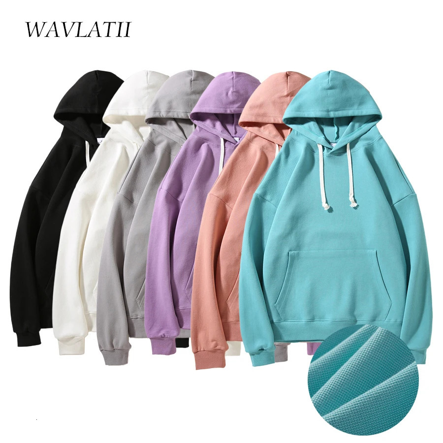WAVLATII Women White Hoodie Female Oversized Casual Pique Fabric Hoody Lady Light Green Hooded Tops for Spring Autumn WH2395 260924