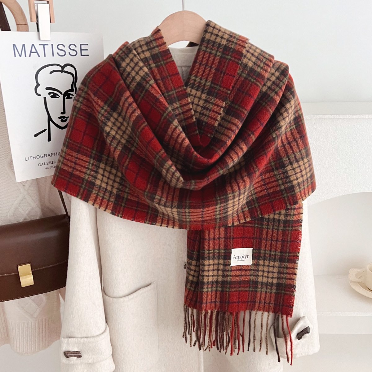 Autumn Winter for Women New Plaid Imitation Cashmere Scarf Melad Color-blocking Shawl Thickened Warm Versatile Neck Warmer - view 5