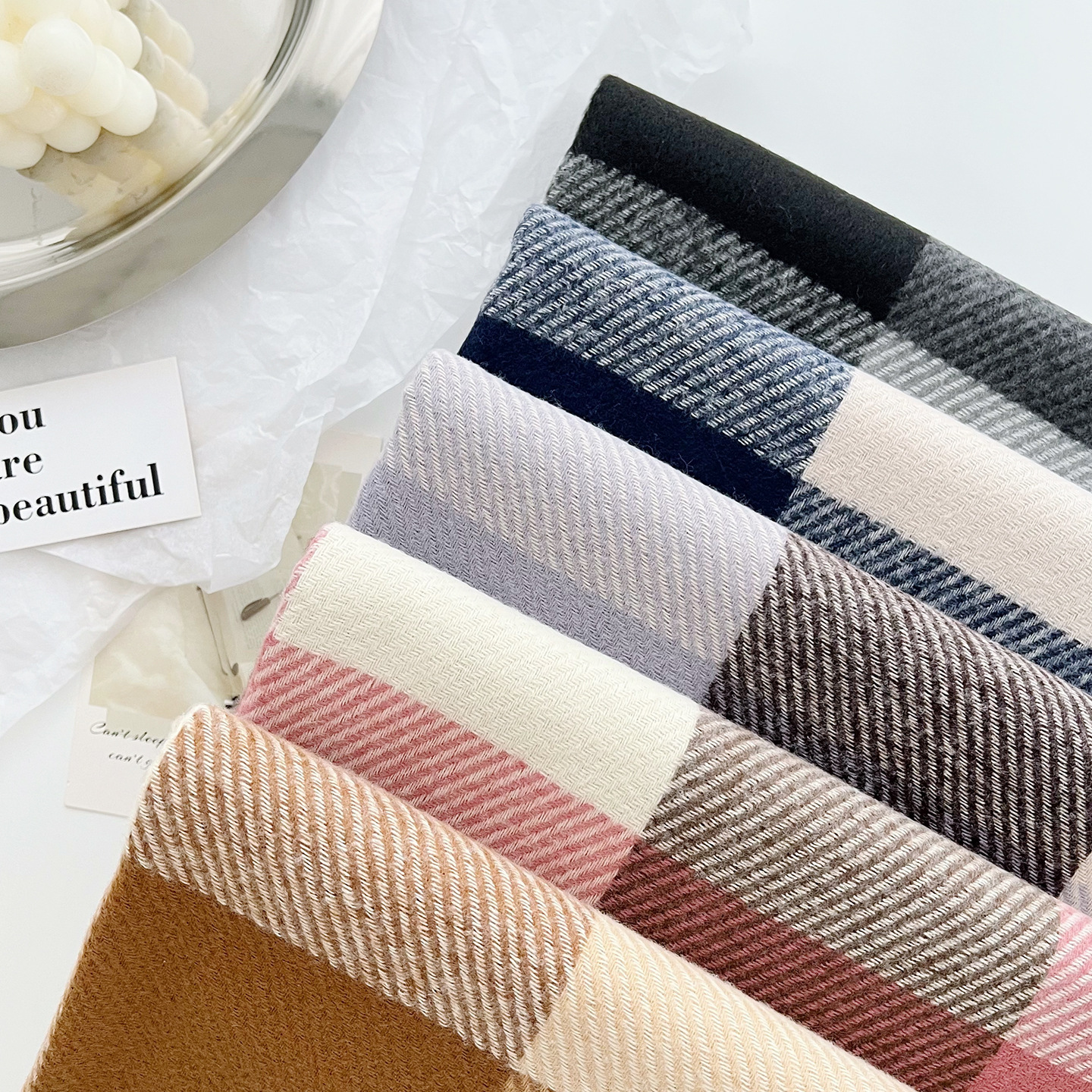 Autumn and winter British-style plaid scarf, unisex, made faux cashmere, thickened for warmth, with tassels, can be worn as a shawl or neck wrap - view 4