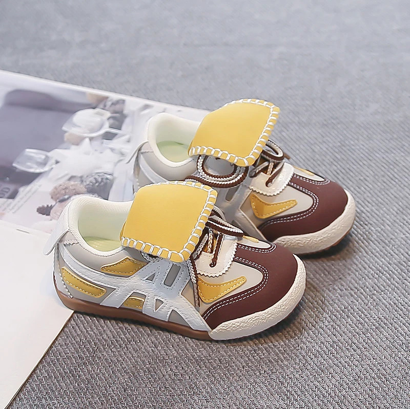 Kids Retro Color Block Sneakers Flip Tongue n Contrast Stitching Non Slip Rubber Sole Boys Girls Street Daily Walking Shoes 260920