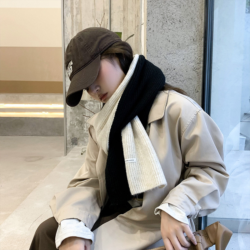 Clearance Autumn Winter Korean Style Thickened Block Versatile Solid Color Couple Warm Student Knitted Neck Scarf Shawl - view 3