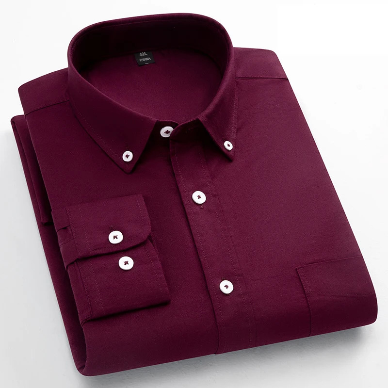 Classic Fit Fashion 100% Cotton Long-Sleeve Shirt for Men Single Pocket Slim Fit Casual Top Soft Oxford Solid Color Office Cloth 260922 - view 6