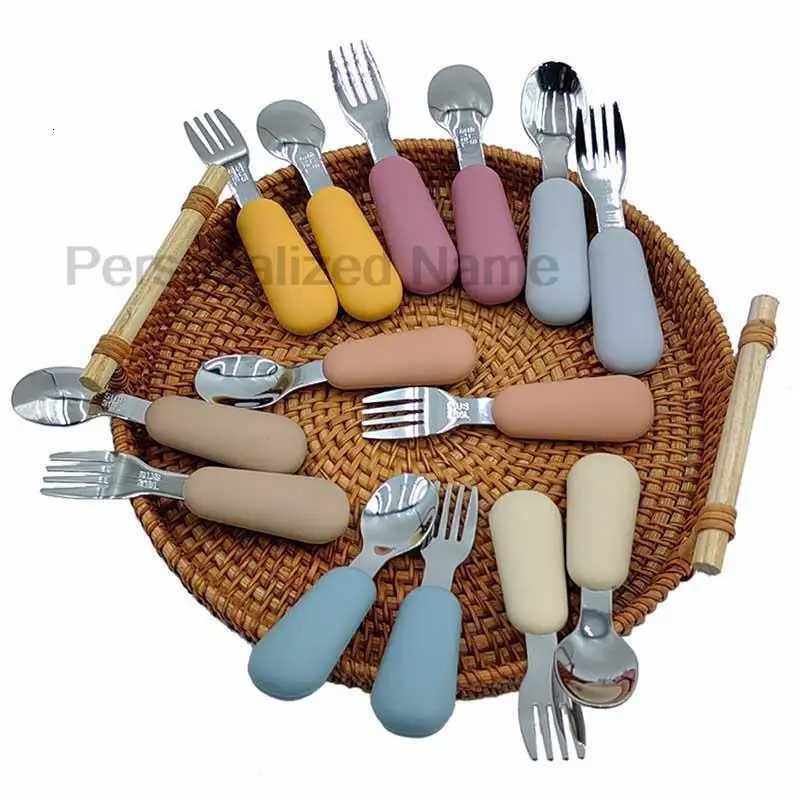 Baby Feeding Other Custom 2PC/Set Baby Silicone Tableware Children Stainless Steel Dinnerware Toddler Cutlery Infant Food Feeding Spoon Fork C2609231 - view 5
