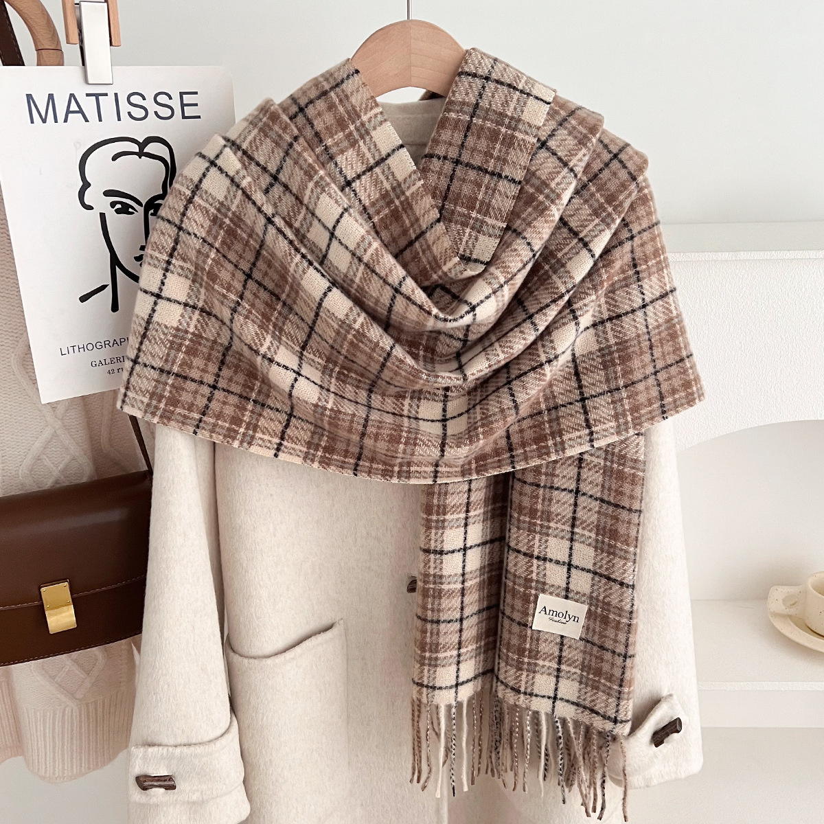 Autumn Winter for Women New Plaid Imitation Cashmere Scarf Melad Color-blocking Shawl Thickened Warm Versatile Neck Warmer - view 3