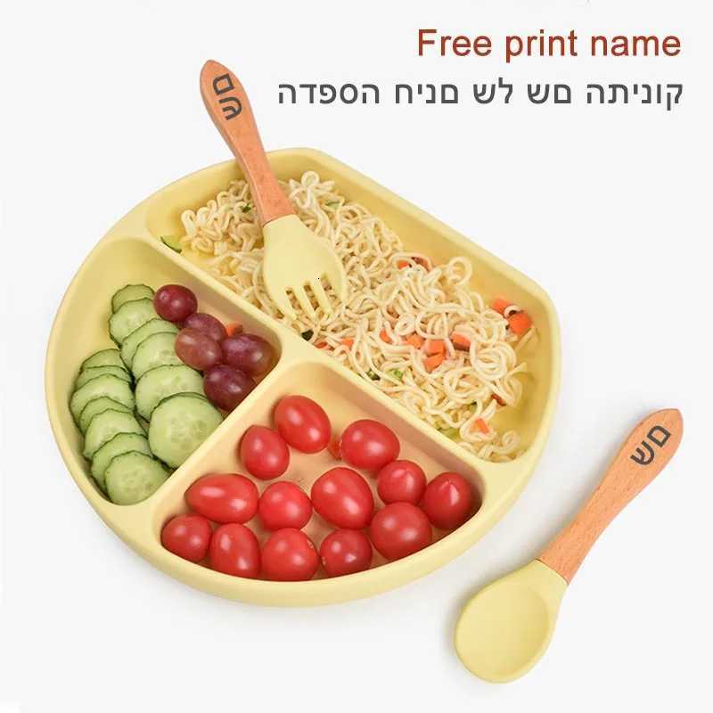Baby Feeding Other 6Pcs/4Pcs Baby Feeding Set Silicone Tableware Custom Personalized Name Suction Plate Bowls Spoon Fork Bib First Stage Self Feed C26 - view 6