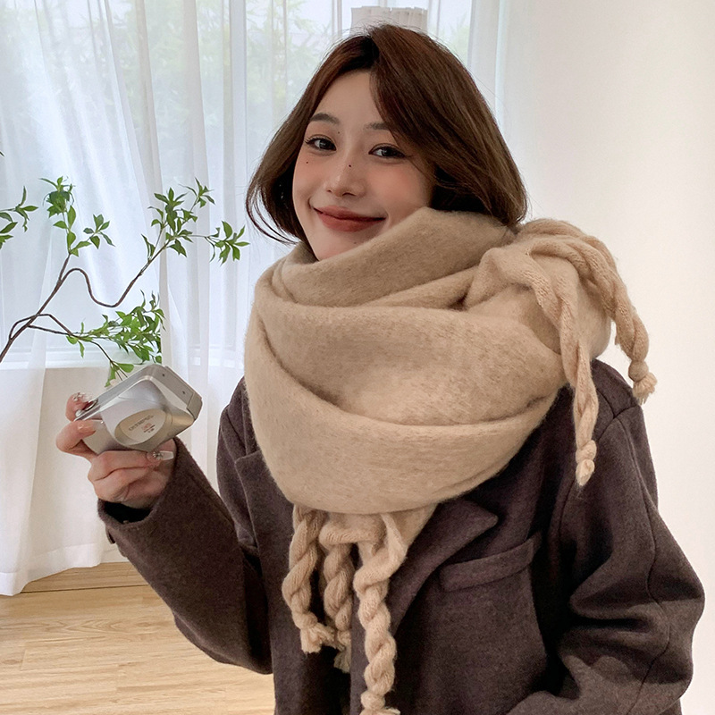 Clearance Zhao Liying Same Autumn Winter Warm Soft Solid Color Scarf Korean Version Ins Style Braided Loop Shawl Neck Warmer - view 5