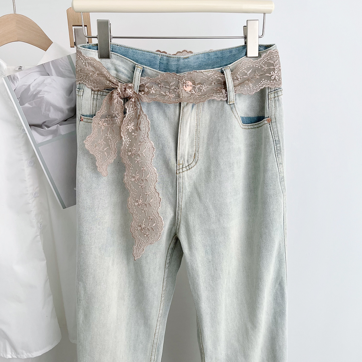 Korean versatile ins-style small ethereal and fairy-like, lace long silk scarf, waist belt, floral sweet ribbon - view 4