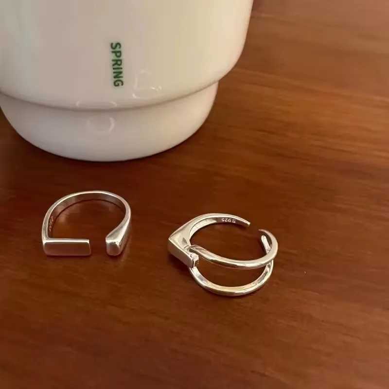 Sterling Band Rings VENTFILLE 925 Silver Rings INS Fashion Hip Hop Vintage Couples Hollow Lines Punk Thai Silver Party Adjustable Jewelry N260924 - view 4