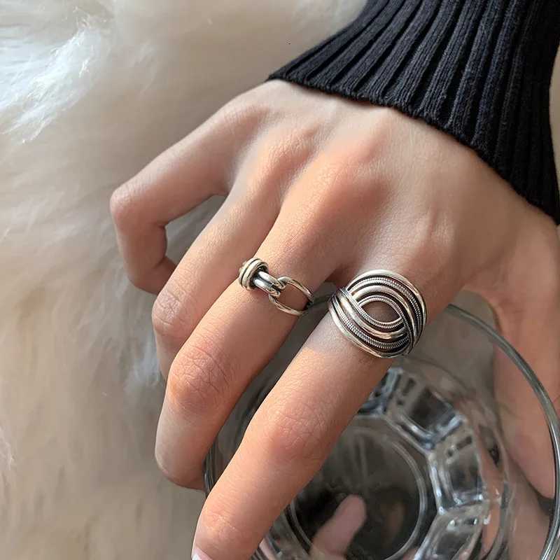 Sterling Band Rings VENTFILLE 925 Silver Rings INS Fashion Hip Hop Vintage Couples Hollow Lines Punk Thai Silver Party Adjustable Jewelry N260924 - view 7