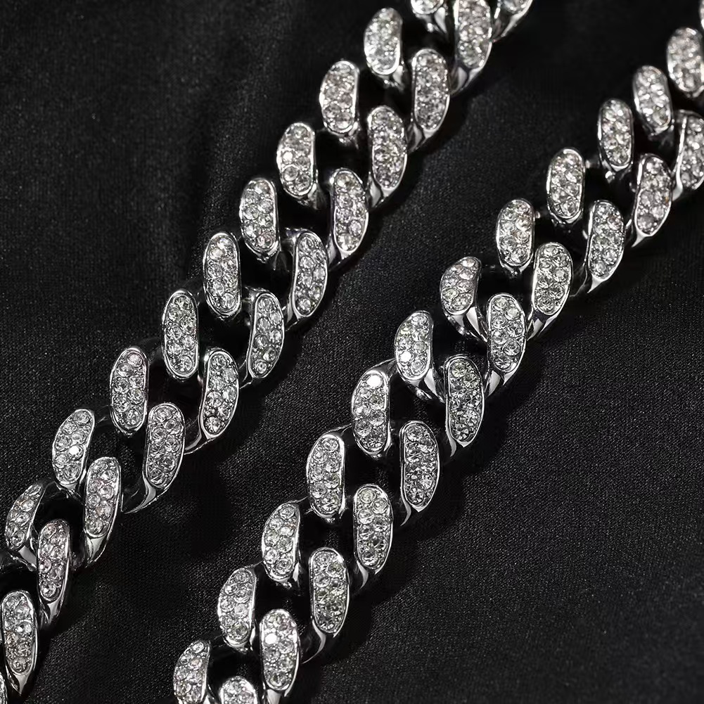 Iced Out Moissanite Cuban Link Chain 18K Gold Plated Silver Plated Hip Hop Necklace Bracelet For Men Bling Full Stone Miami Chain Jewelry - view 8