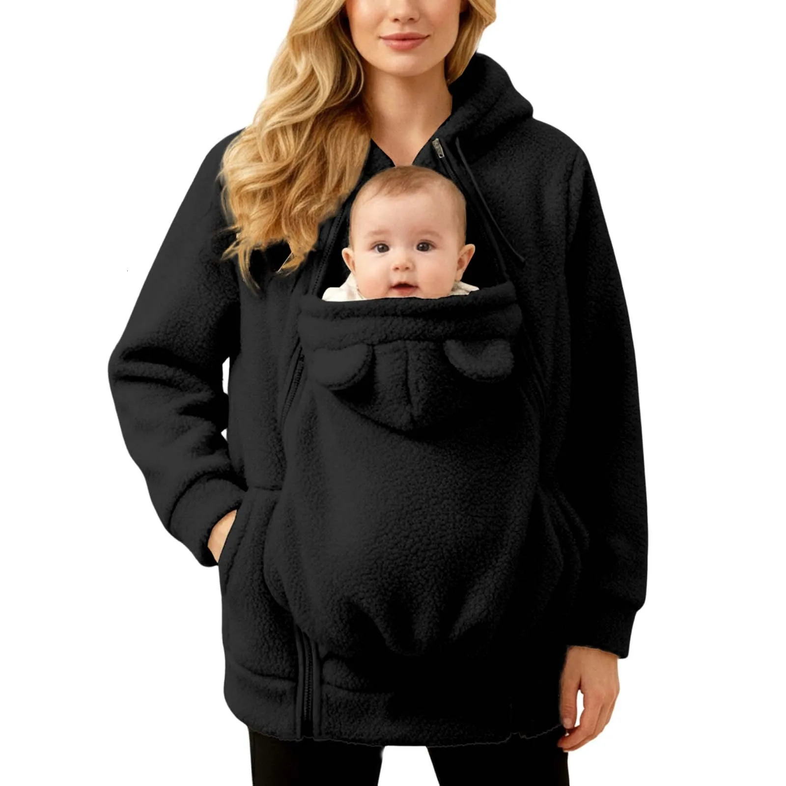2In1 Maternity Clothes Autumn Winter Plush Hoodies Kangaroo n Big Pockets Jackets For Pregnant Women Warm Wearing 260924 - view 3