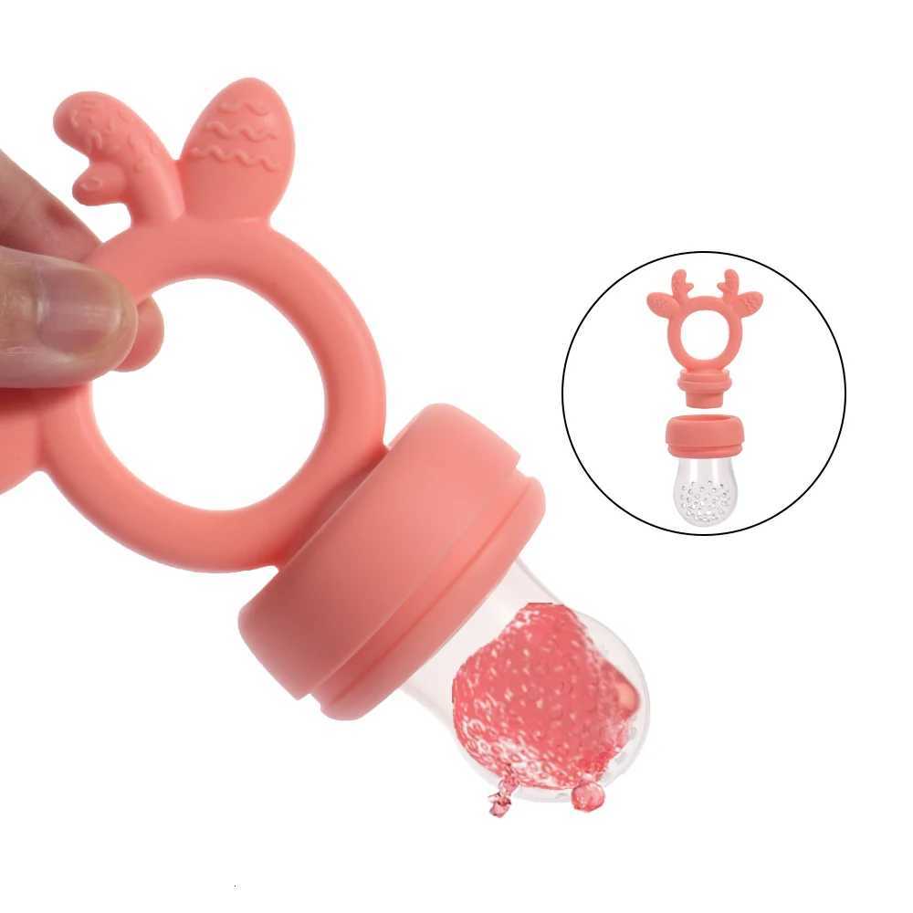 Feeding Other Baby BPA Free Baby Fruit Food Feeder with Dust Cover Deer Silicone Teething Nibbler 3 Colors Toddler Vegetable Feeding Pacifier Teether  - view 6