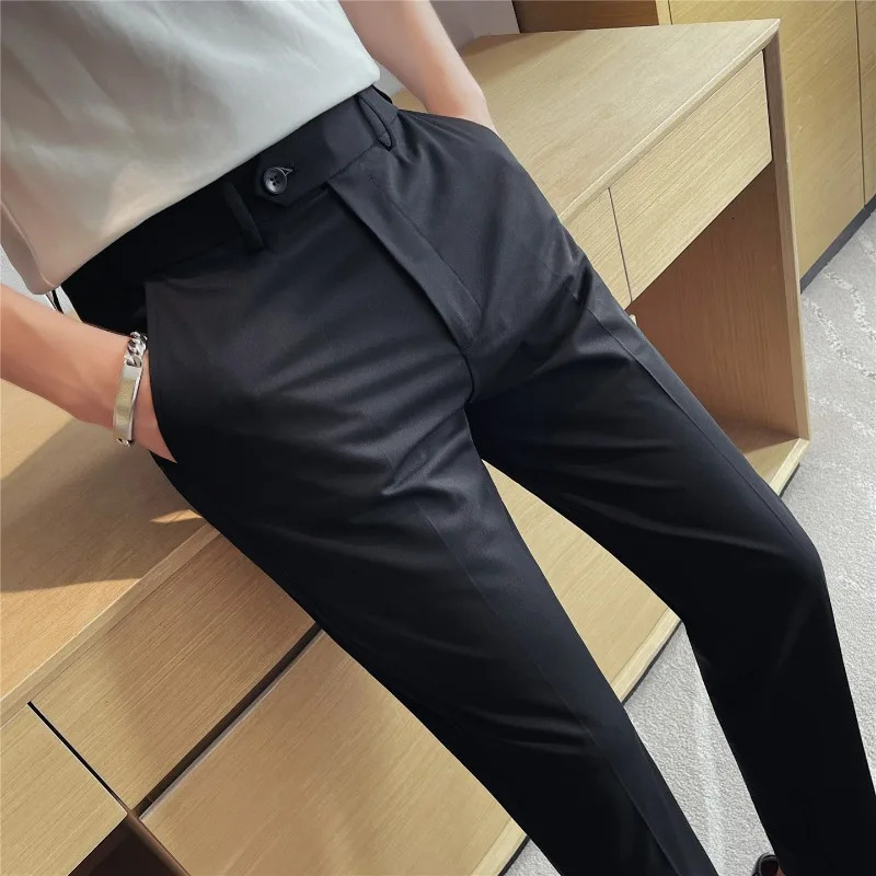 Men Suit Pants Elastic Waist Thin Elastic Slim Fit Formal Dress Pants Solid Casual Trousers Pantalon Homme Wedding Men Clothing 260922 - view 7