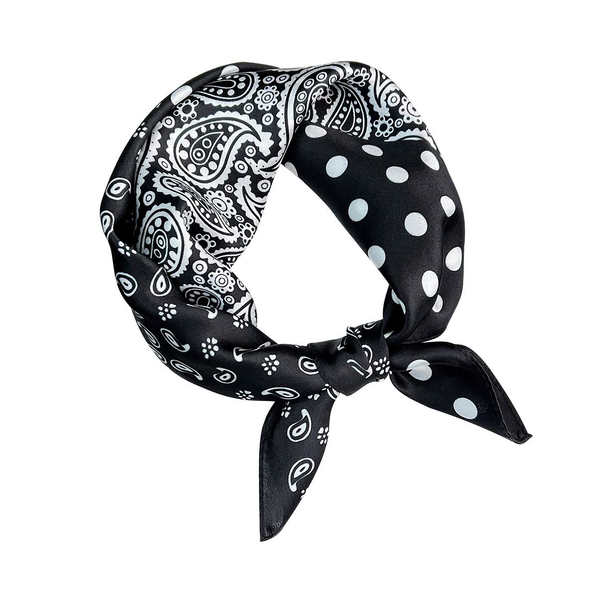 100% Mulberry Black Paisley Polka Dot Silk Elegant Fashion Versatile Decorative Neck Scarf Bag Tie - view 6