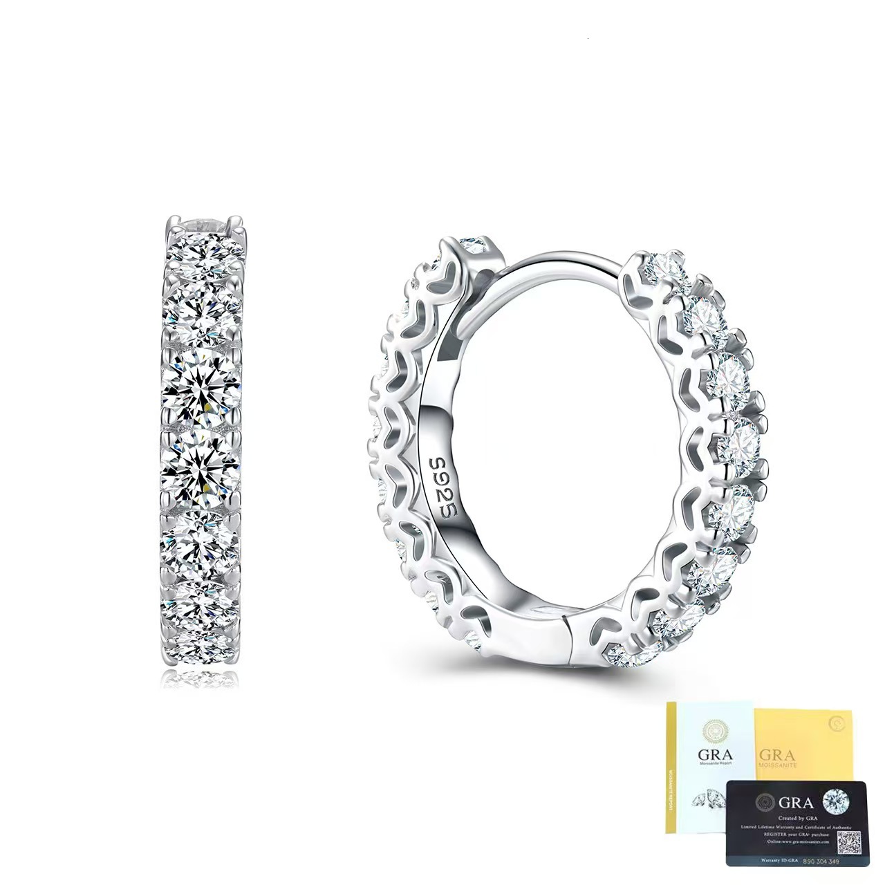 925 Sterling Silver Moissanite Huggie Hoop Earrings Single Row Shiny Ear Buckle Fine Jewelry For Women Daily Party Wear - view 7