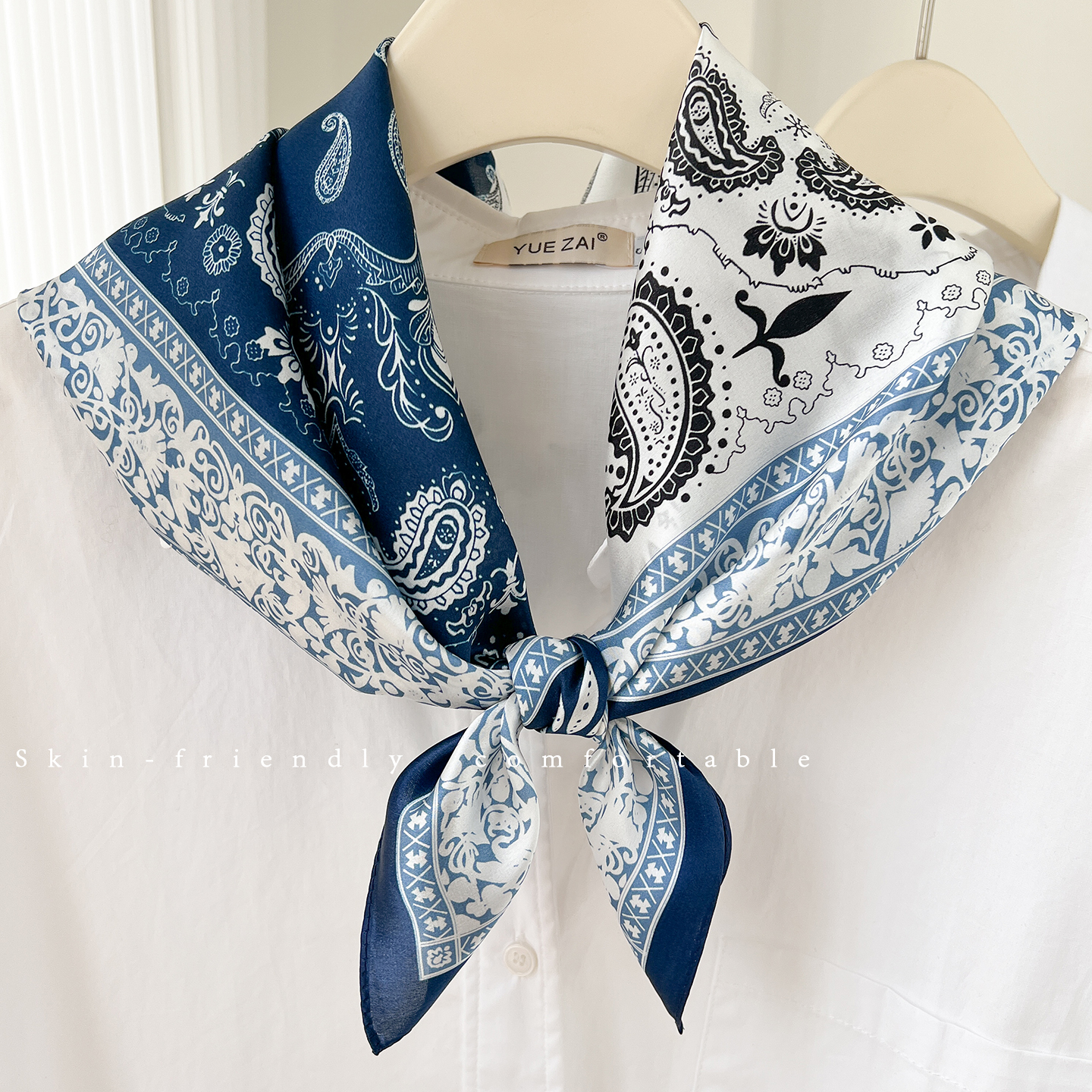 100% mulberry silk, 70*70cm, genuine silk women, featuring color-blocked paisley pattern, a versatile and elegant square scarf for decoration - view 3