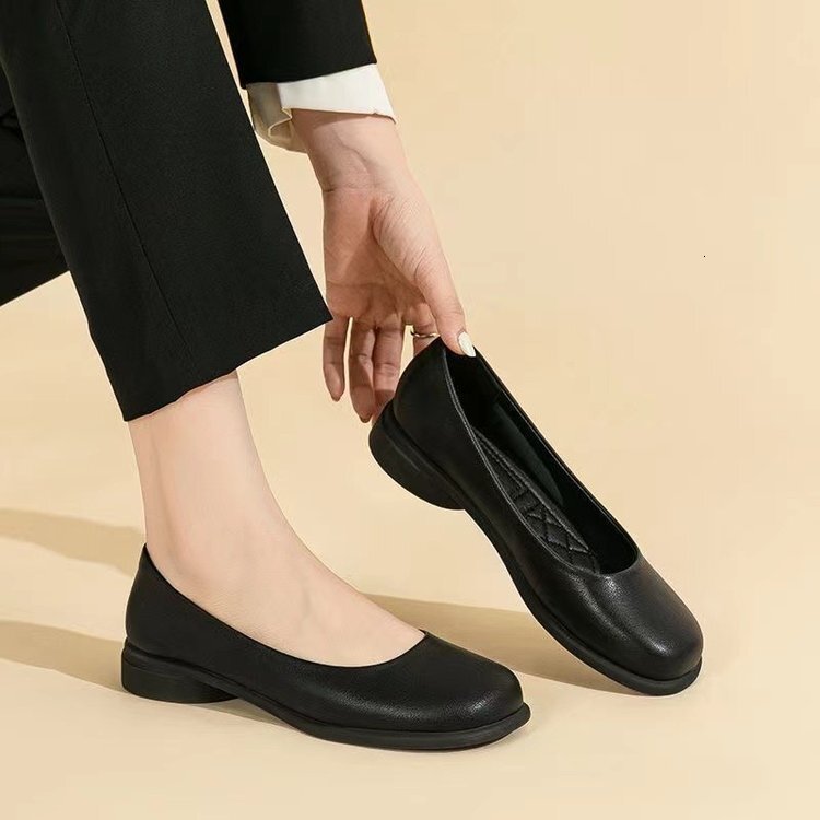 Comfortable Pure Black Flat Work Shoes round Toe Women's Flats Stand for Long Time Soft Bottom Interview Professional Office ... - view 4
