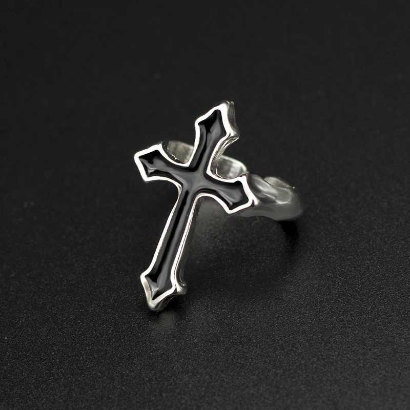 Black Band Vintage Rings 1PC Big Cross Open Ring For Women Party Jewelry Men Trendy Gothic Metal Color Finger Ring Anillo N260924 - view 3