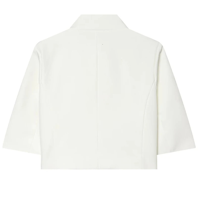 HXAO 2026 Women's Crop White Jacket Demi-Season 2026 Elegant Asymmetric Button Short-Sleeved Outerwears Office Wear Women Blazer 260924 - view 4