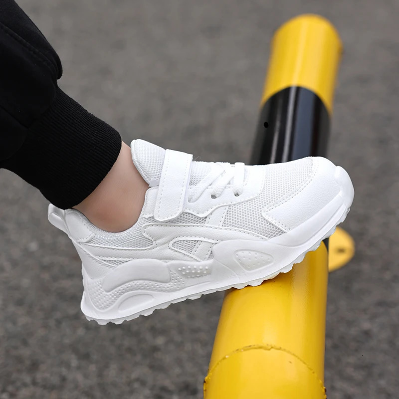 White Children's Leather Casual Shoes Boys Girls Outdoor Sports Running Sneakers Breathable Kids School Walking Non-Slip Tennis 260920 - view 5