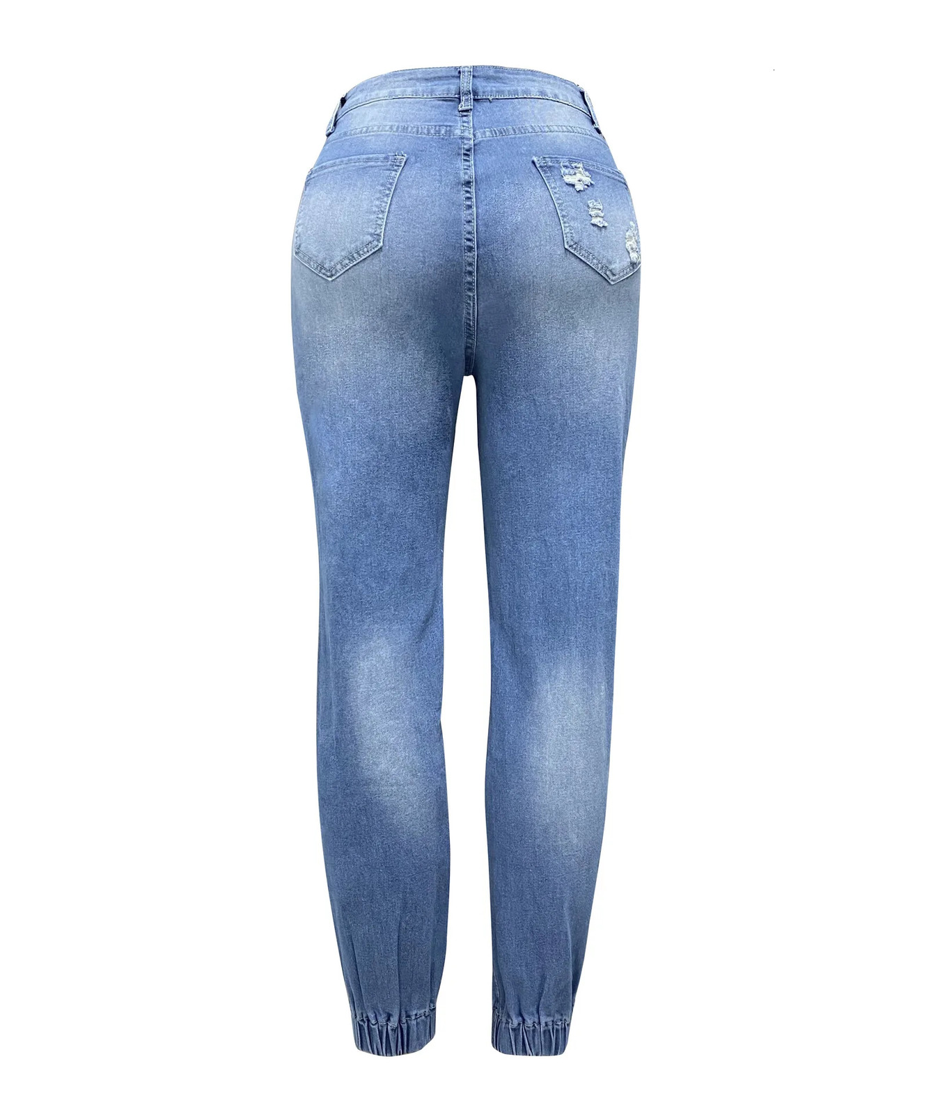Women Denim Jeans Ankle Length Print Holes Pencil Pants Pockets Washing Slim Basics Zipper Fly Spring Flat Slight Strech 260922 - view 7