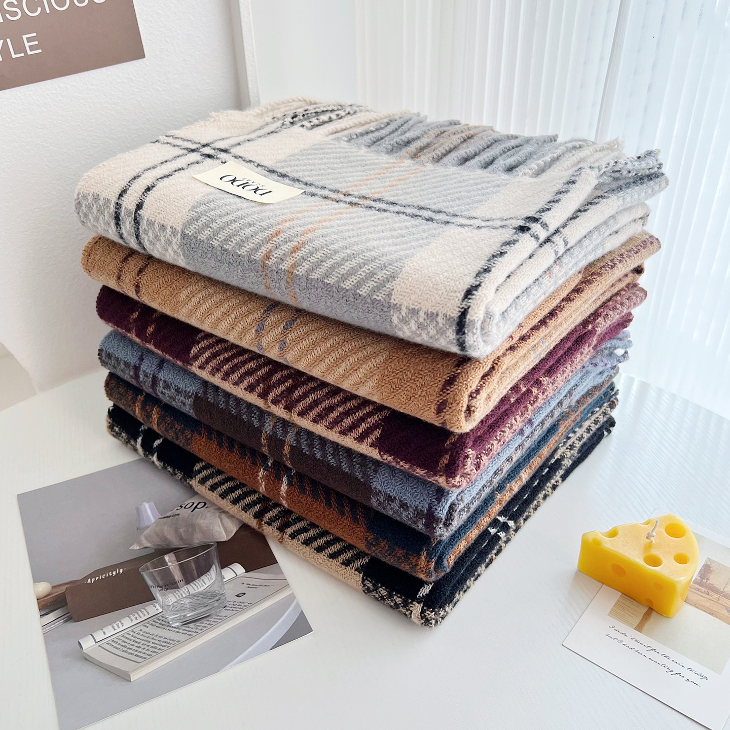 British classic versatile plaid scarf, Korean Dongdaemun high-end neck warmer, faux cashmere elegant and warm shawl - view 5