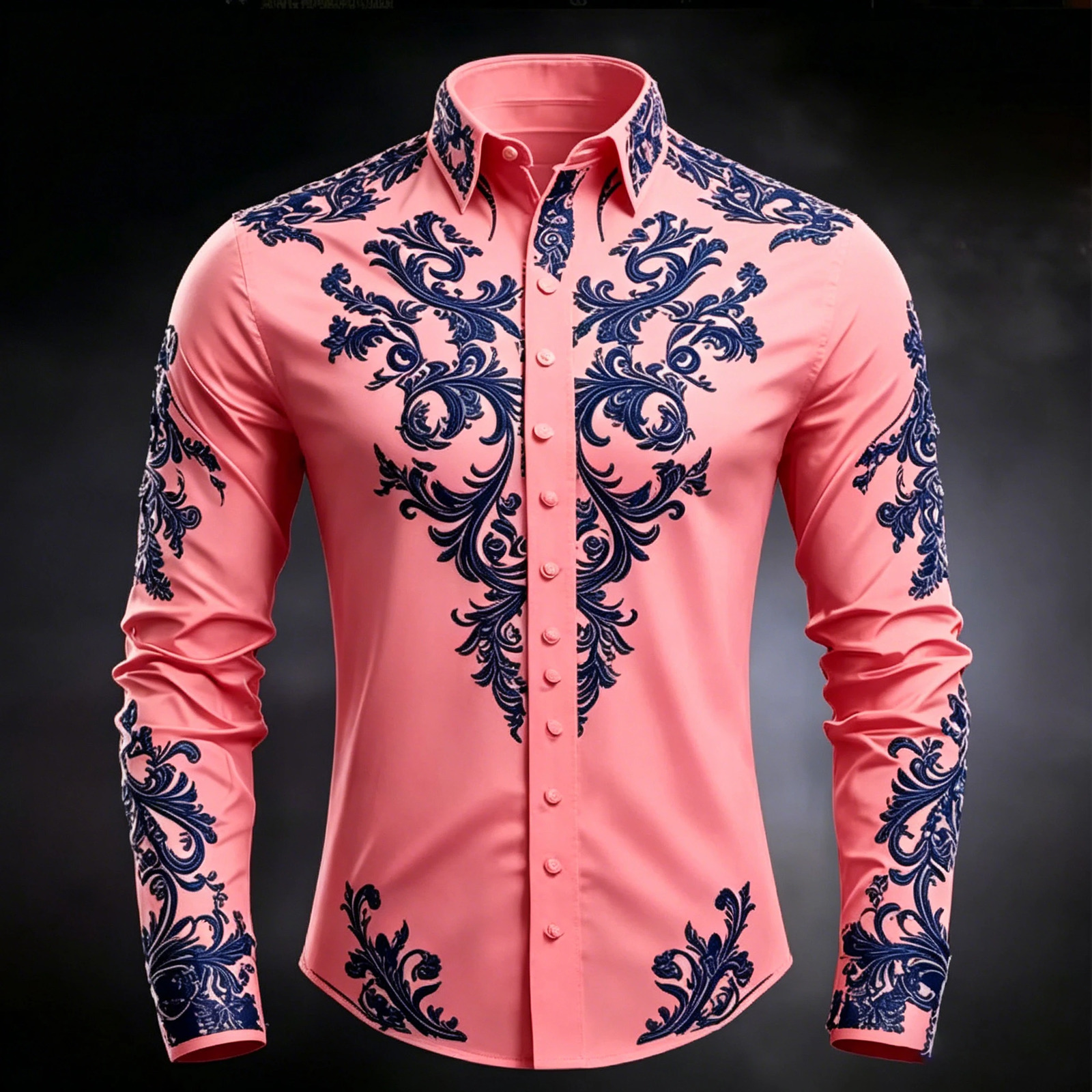 Men's y Baroque Print White Satin Dress Shirt Long Sleeve Slim Fit Formal Business Party Button Down Shirt 260922 - view 4