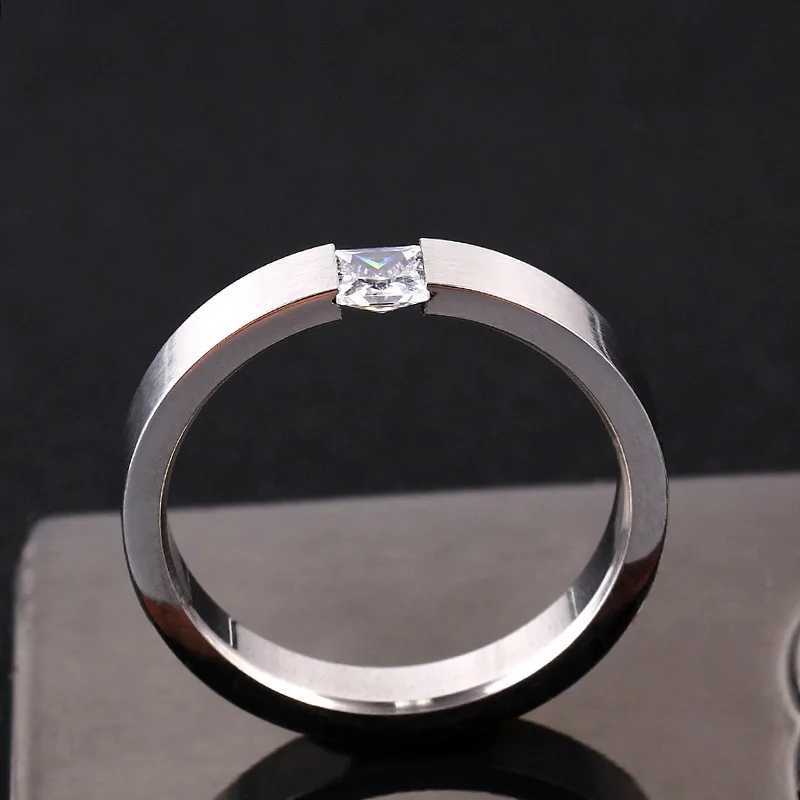 Rings Titanium Steel Rings Band for Women Minimalist Silver Color Zircon Ring Men Fashion Jewelry Frosted Scratched Free N260924 - view 6